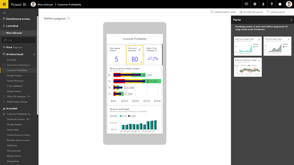 Power BI analüütika mobiilivaade