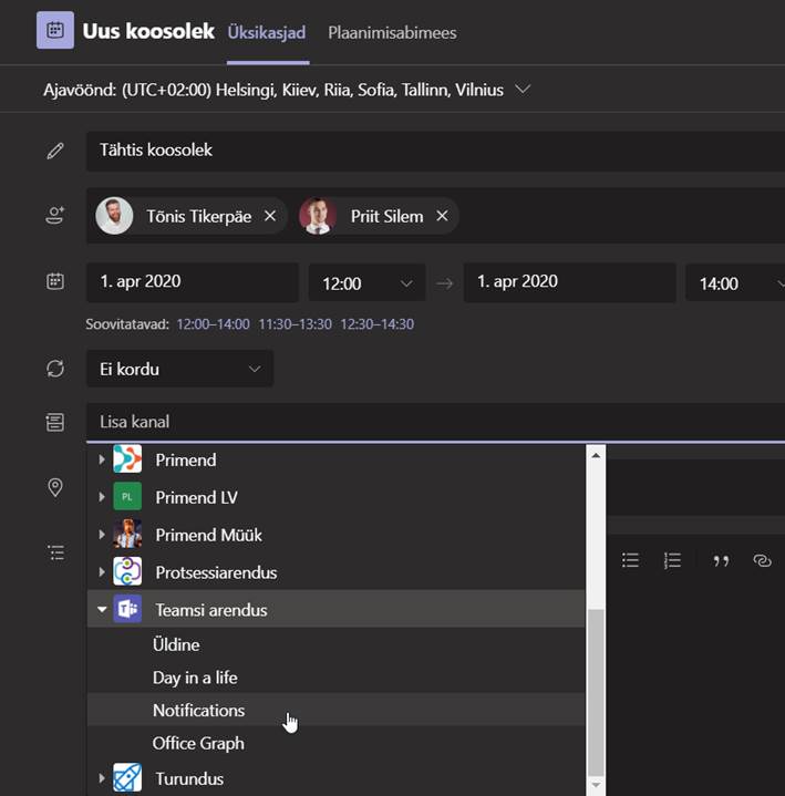 Lisa koosolekule Teams töörühm ja kanal