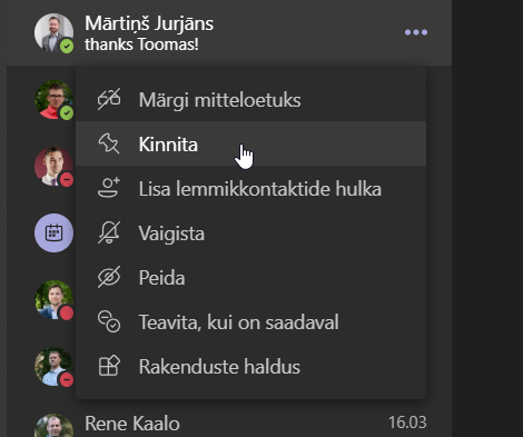 Teams olulised vestlused saab kinnitada üles